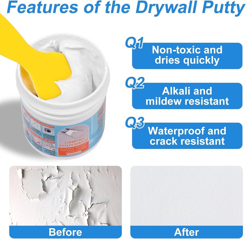 LifeisLuck Drywall Repair Kit, Drywall Patch Repair Kit with 8.8OZ White Wall Repair Putty, Scraper Sandpapers Gloves for Heavy Duty Plaster Wall Repair, Easy to Fill Holes in Home Wall & Quick Repair Crack - Image 4